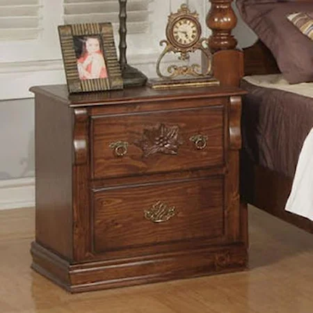 Traditional Two Drawer Nightstand with Carved Rosette